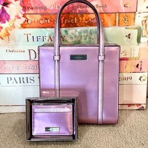 Kate Spade Rose Quartz Matching Set Kenzie Patent Mini Tote w Card Holder NIB